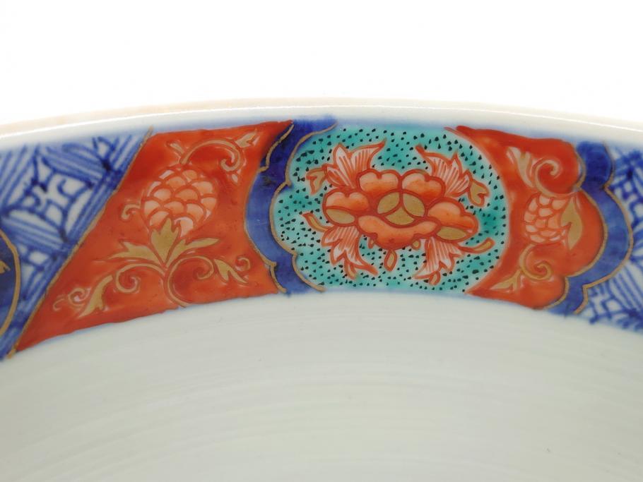 幕末　富長貴春(富貴長春)　金彩　色絵　染付　松竹梅文　華やかな色彩が目を惹く8.3寸深鉢(和食器)(R-061817)