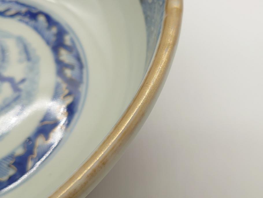 幕末　富長貴春(富貴長春)　金彩　色絵　染付　松竹梅文　華やかな色彩が目を惹く8.3寸深鉢(和食器)(R-061817)