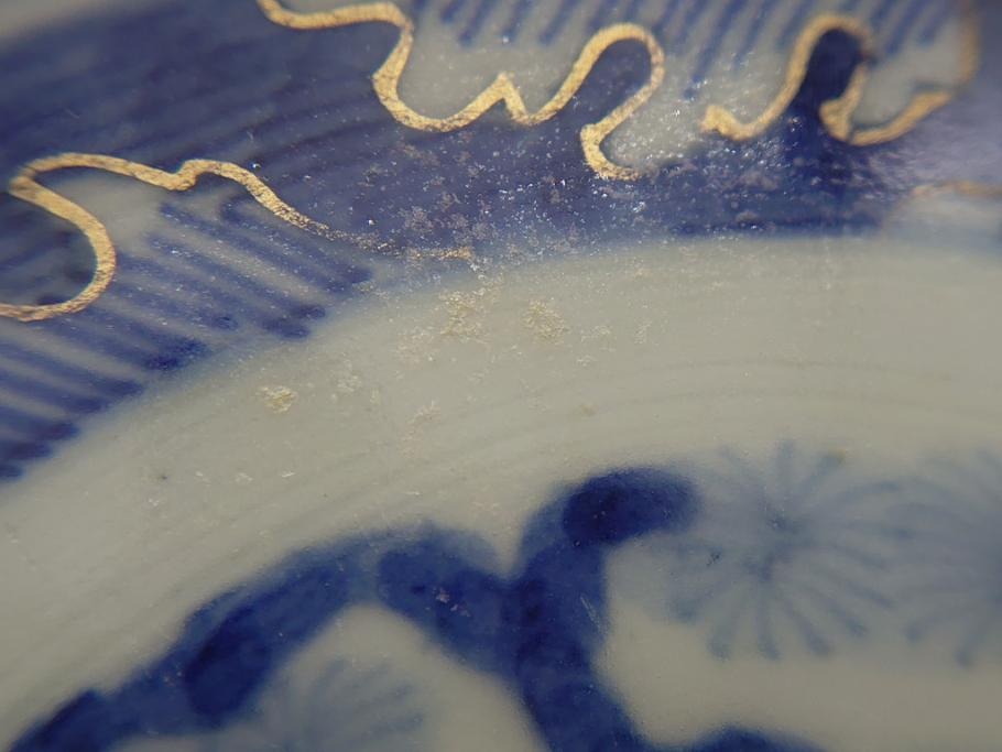 幕末　富長貴春(富貴長春)　金彩　色絵　染付　松竹梅文　華やかな色彩が目を惹く8.3寸深鉢(和食器)(R-061817)