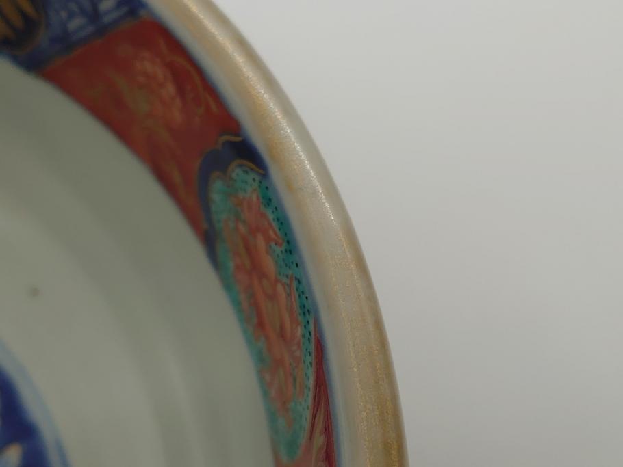 幕末　富長貴春(富貴長春)　金彩　色絵　染付　松竹梅文　華やかな色彩が目を惹く8.3寸深鉢(和食器)(R-061817)