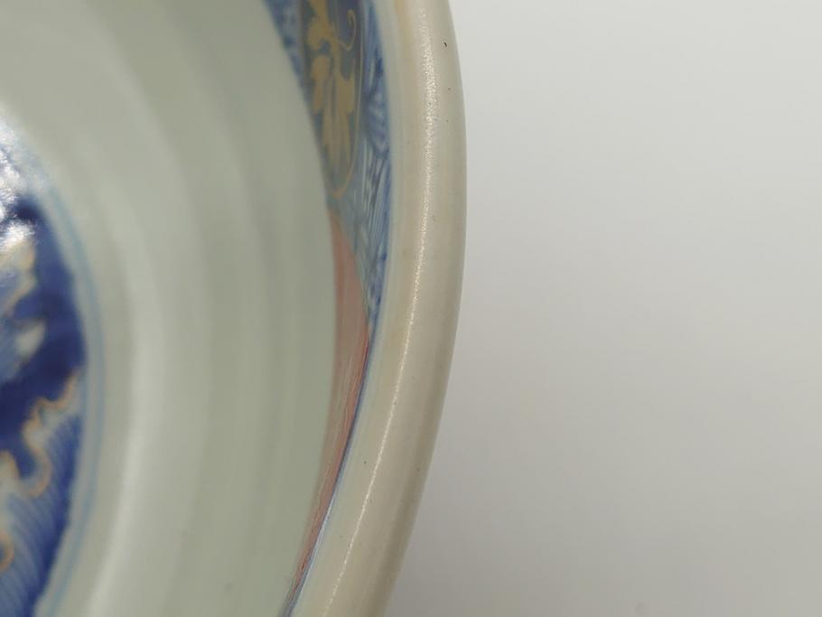 幕末　富長貴春(富貴長春)　金彩　色絵　染付　松竹梅文　華やかな色彩が目を惹く8.3寸深鉢(和食器)(R-061817)