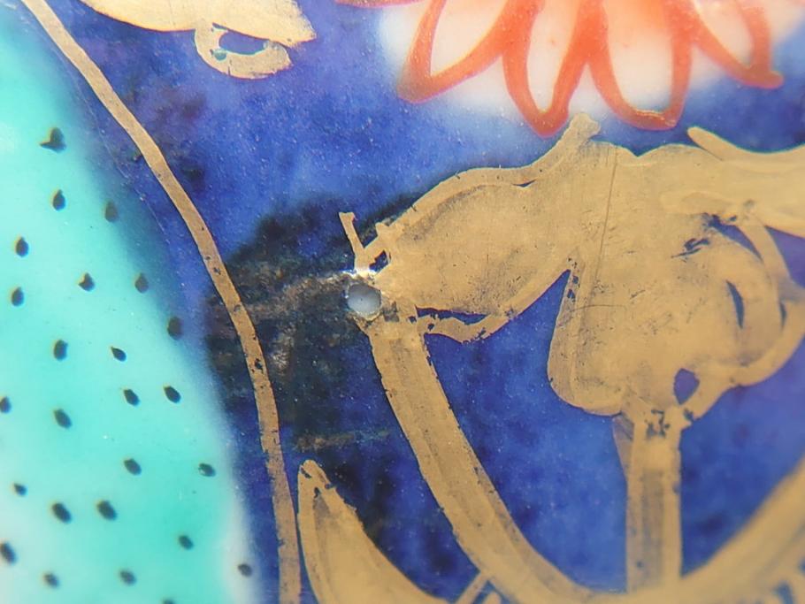 幕末　富長貴春(富貴長春)　金彩　色絵　染付　松竹梅文　華やかな色彩が目を惹く8.3寸深鉢(和食器)(R-061817)