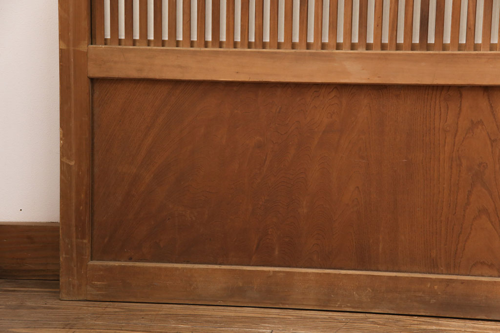 アンティーク建具　腰板ケヤキ材　落ち着いた和を醸し出す裏障子付き格子戸4枚セット(引き戸、障子戸)(R-051445)