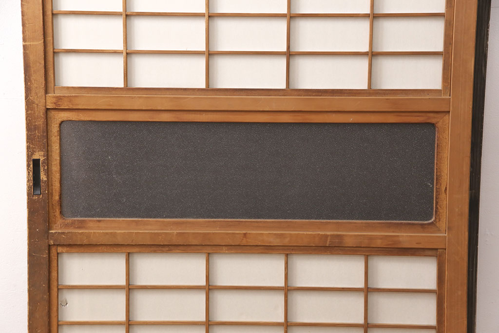アンティーク建具　腰板ケヤキ材　落ち着いた和を醸し出す裏障子付き格子戸4枚セット(引き戸、障子戸)(R-051445)