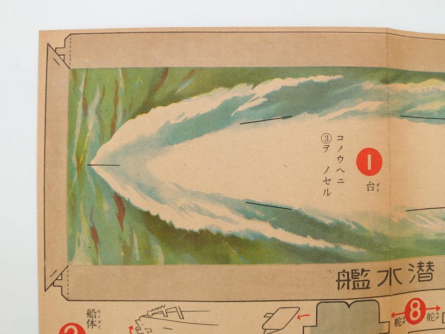 戦前　昭和17年(1942年)　中川光一作　切り紙　組立　潜水艦と潜水母艦　紙模型(キリガミ・クミタテ、童画書房、組み立て、ペーパークラフト)(R-082759)　