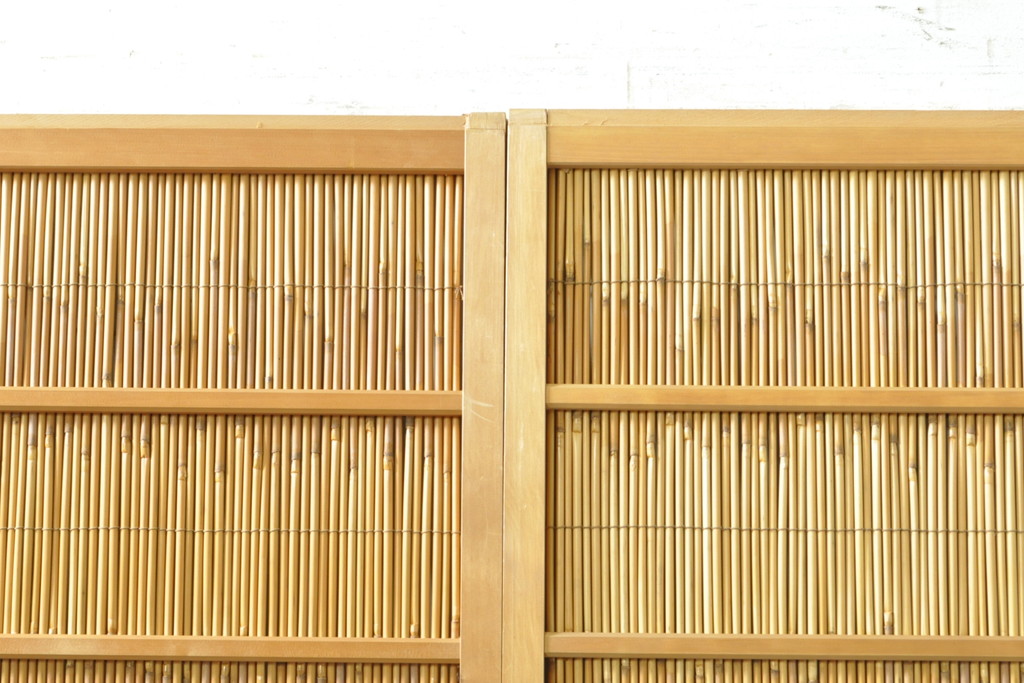 ビンテージ建具　情緒あふれる和の空間づくりにおすすめの夏戸2枚セット(引き戸、簾戸、簀戸、葭戸、夏障子、御簾戸、葦戸、ヴィンテージ)(R-074360)