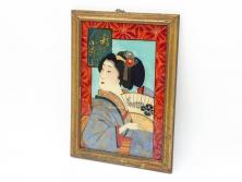 江戸〜明治期　あでやかな風情あるガラス絵(硝子絵、美人画、浮世絵、和服、着物、額装、絵画)(R-082760)
