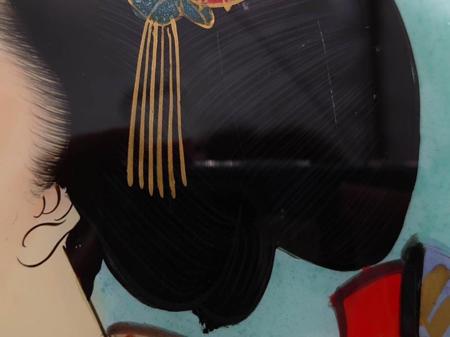 江戸〜明治期　あでやかな風情あるガラス絵(硝子絵、美人画、浮世絵、和服、着物、額装、絵画)(R-082760)