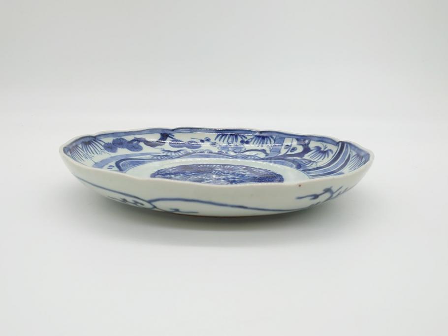 江戸期 大明成化年製 古伊万里 染付 松竹梅文 7寸皿 約21.5cm