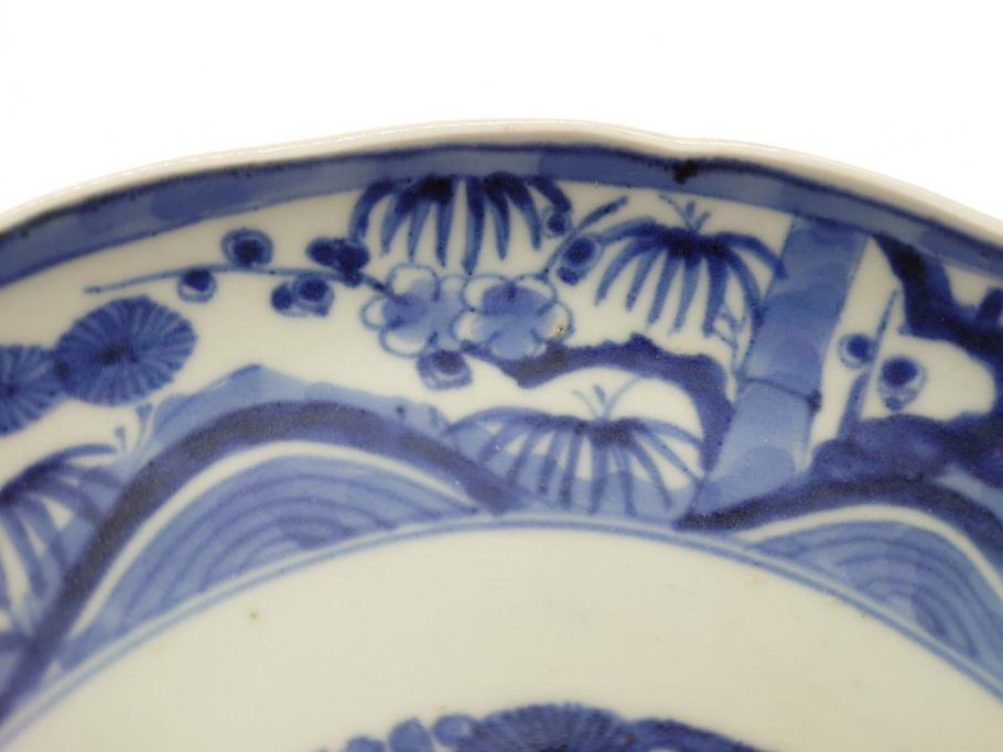 江戸期 大明成化年製 古伊万里 染付 松竹梅文 7寸皿 約21.5cm