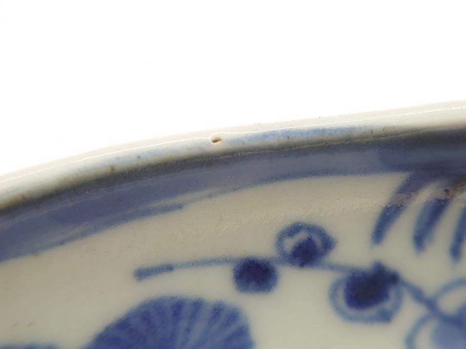 江戸期　大明成化年製　古伊万里　染付　松竹梅文　7寸皿　約21.5cm　おめでたい吉祥文様を敷き詰めた皿2枚セット(七寸、和食器、和皿)(R-061868)