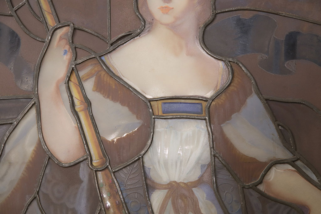 和製アンティーク　国産　ヨーロッパの絵画のような絵柄が魅力的なステンドグラス3枚セット(明り取り、窓)(R-050737)