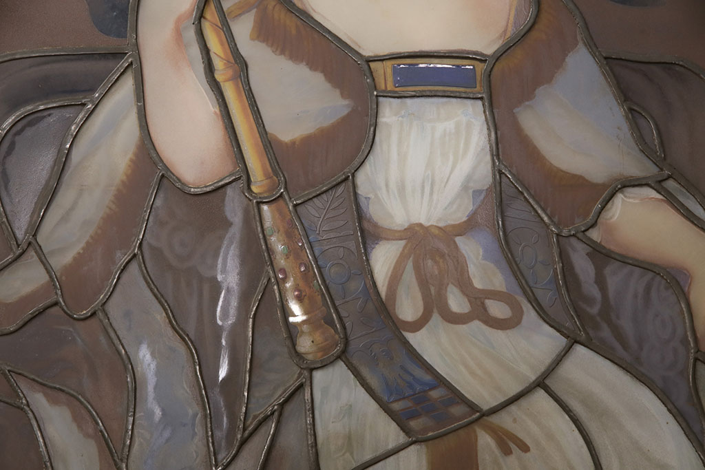 和製アンティーク　国産　ヨーロッパの絵画のような絵柄が魅力的なステンドグラス3枚セット(明り取り、窓)(R-050737)