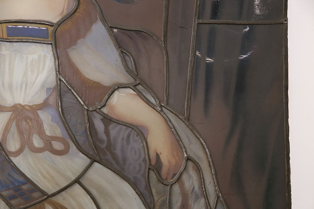 和製アンティーク　国産　ヨーロッパの絵画のような絵柄が魅力的なステンドグラス3枚セット(明り取り、窓)(R-050737)