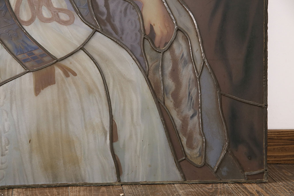 和製アンティーク　国産　ヨーロッパの絵画のような絵柄が魅力的なステンドグラス3枚セット(明り取り、窓)(R-050737)