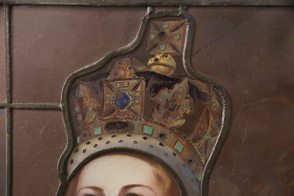 和製アンティーク　国産　ヨーロッパの絵画のような絵柄が魅力的なステンドグラス3枚セット(明り取り、窓)(R-050737)