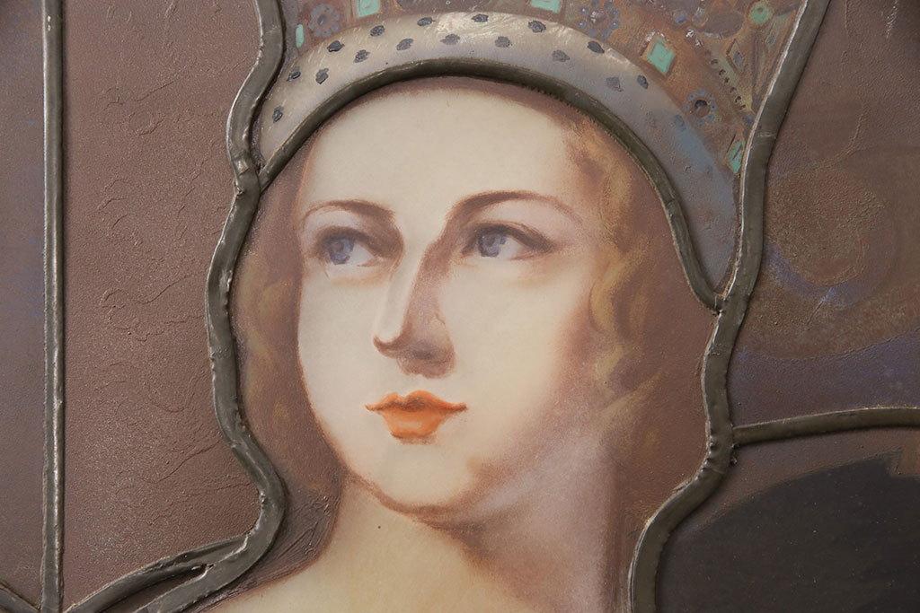 和製アンティーク　国産　ヨーロッパの絵画のような絵柄が魅力的なステンドグラス3枚セット(明り取り、窓)(R-050737)