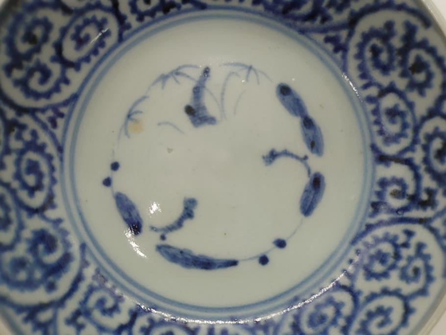 江戸期　古伊万里　染付　蛸唐草文　5寸皿　約15cm　伊万里焼の伝統美が詰まった皿2枚セット(五寸、和皿、小皿、小鉢、和食器)(R-061822)