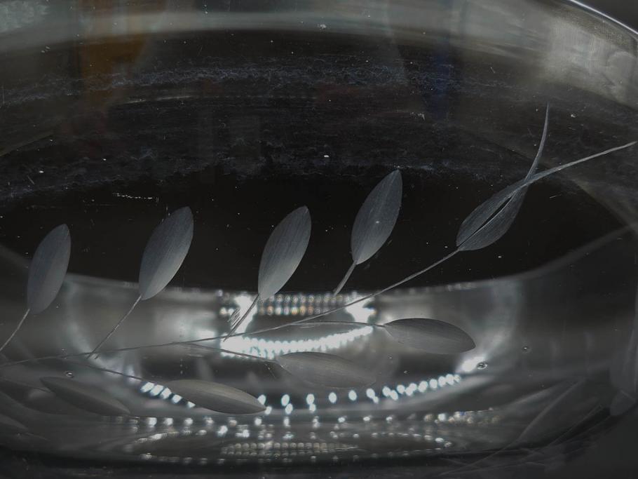 当時物　大正～昭和初期　切子　花　淑やかな佇まいのガラスボウル(バラ、薔薇、硝子、深皿、深鉢)(R-082763)