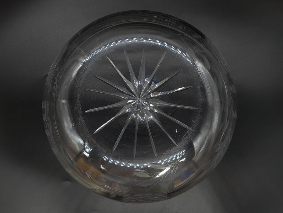 当時物　大正～昭和初期　切子　花　淑やかな佇まいのガラスボウル(バラ、薔薇、硝子、深皿、深鉢)(R-082763)