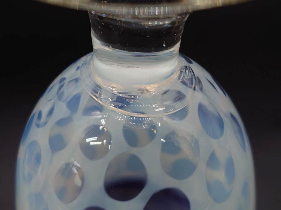 当時物　大正〜昭和初期　棗型(なつめ形)　乳白水玉　可愛らしい印象の赤縁氷コップ2客セット(吹きガラス、硝子、グラス、和ガラス)(R-082764)
