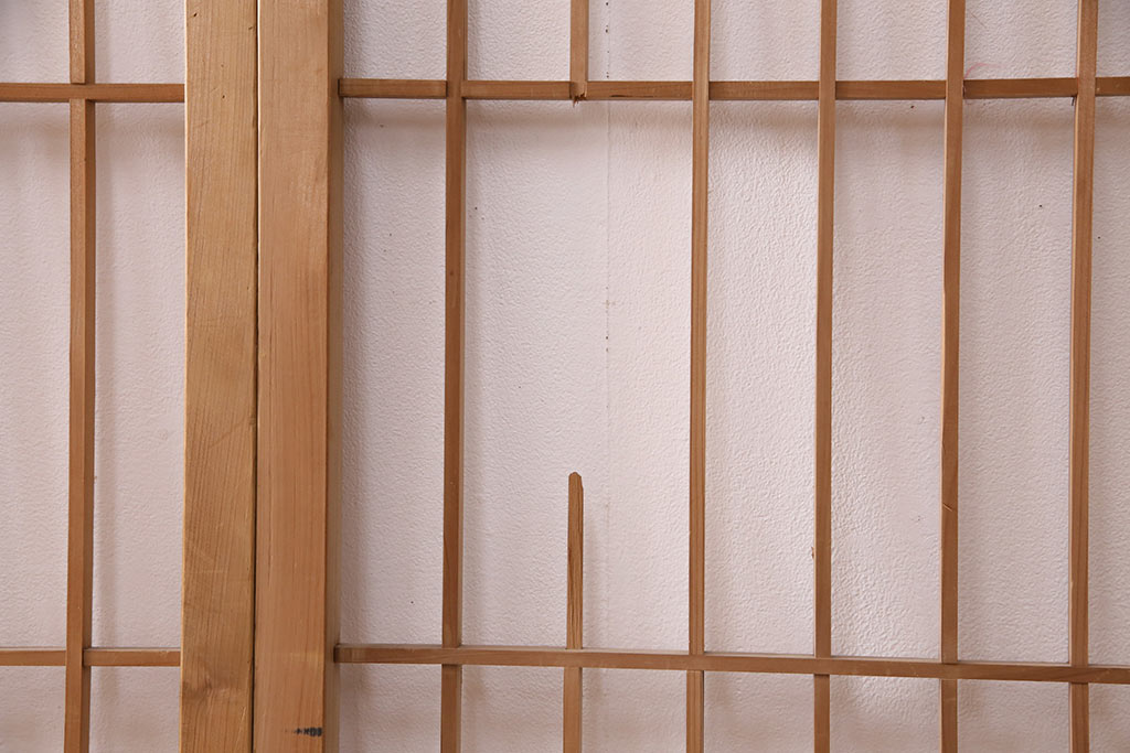 アンティーク建具　昭和初期　ダイヤガラス　素朴な木の風合いが味わい深い縦額入り障子戸4枚セット(引き戸、建具)(R-049520)