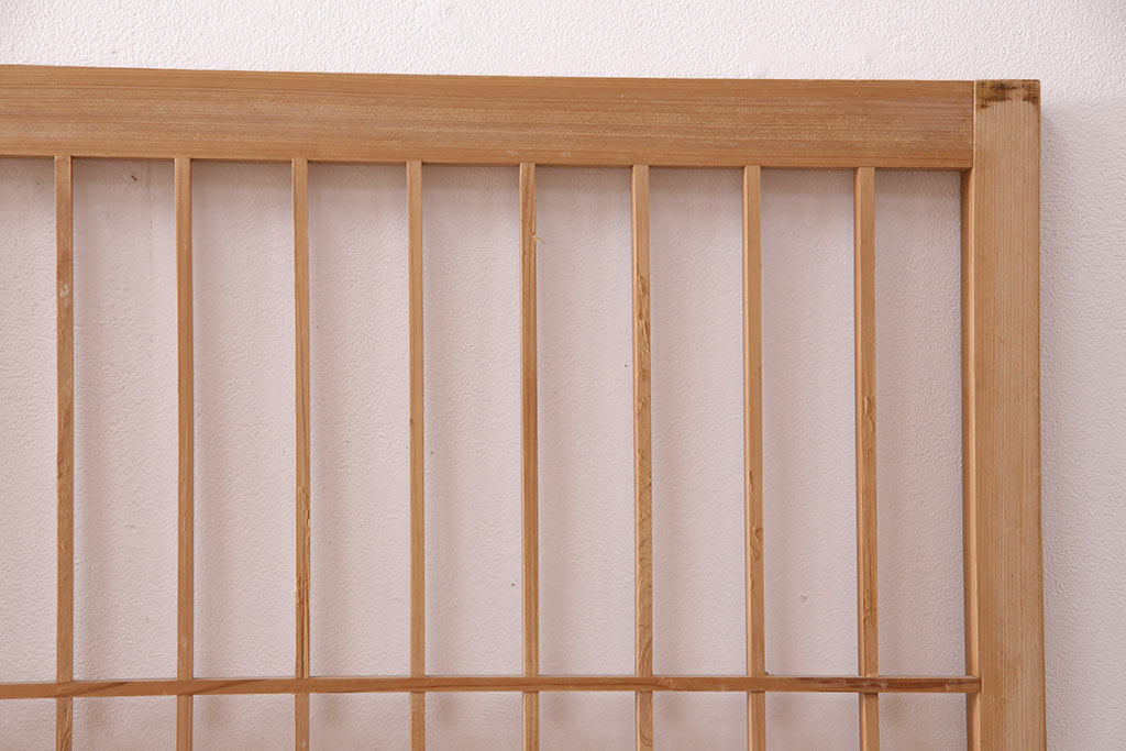 アンティーク建具　昭和初期　ダイヤガラス　素朴な木の風合いが味わい深い縦額入り障子戸4枚セット(引き戸、建具)(R-049520)