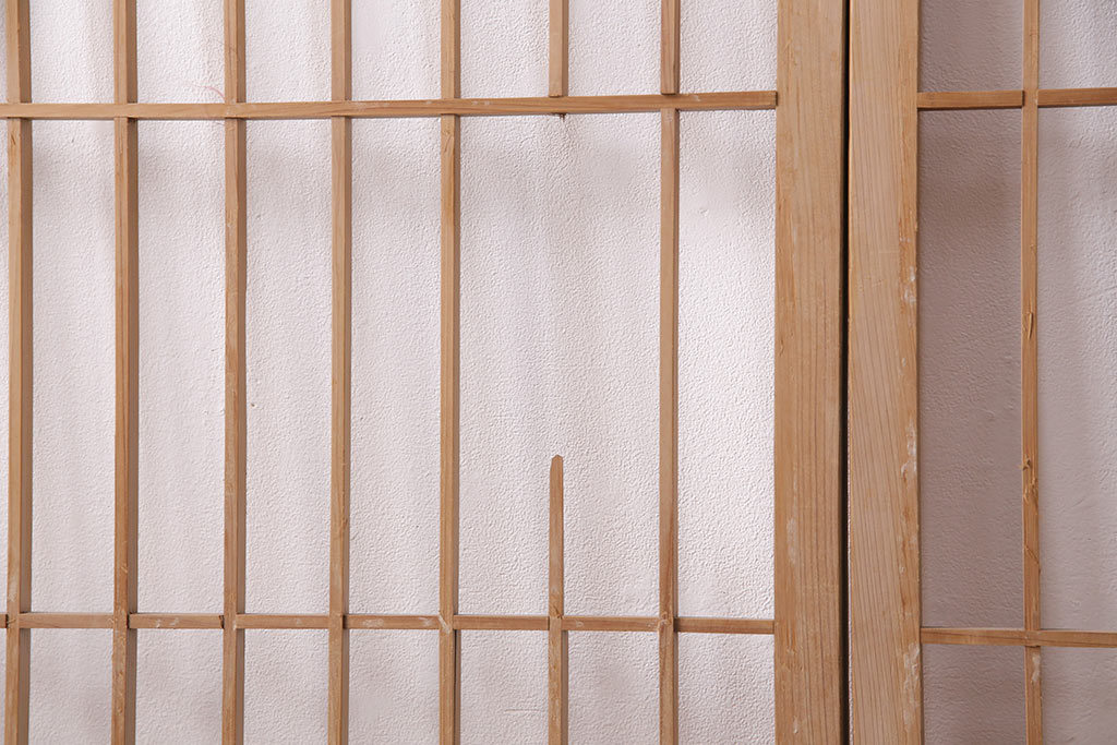 アンティーク建具　昭和初期　ダイヤガラス　素朴な木の風合いが味わい深い縦額入り障子戸4枚セット(引き戸、建具)(R-049520)