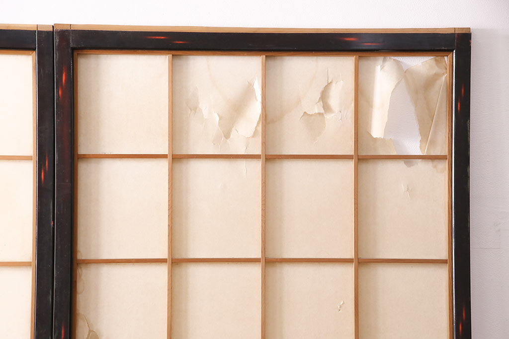 アンティーク建具　昭和初期　漆塗り　希少!腰板の凝ったつくりが魅力の障子戸2枚セット(引き戸、建具)(R-049518)