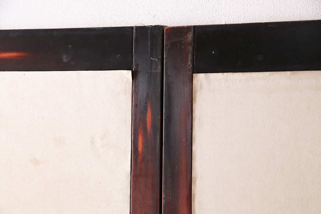 アンティーク建具　昭和初期　漆塗り　希少!腰板の凝ったつくりが魅力の障子戸2枚セット(引き戸、建具)(R-049518)