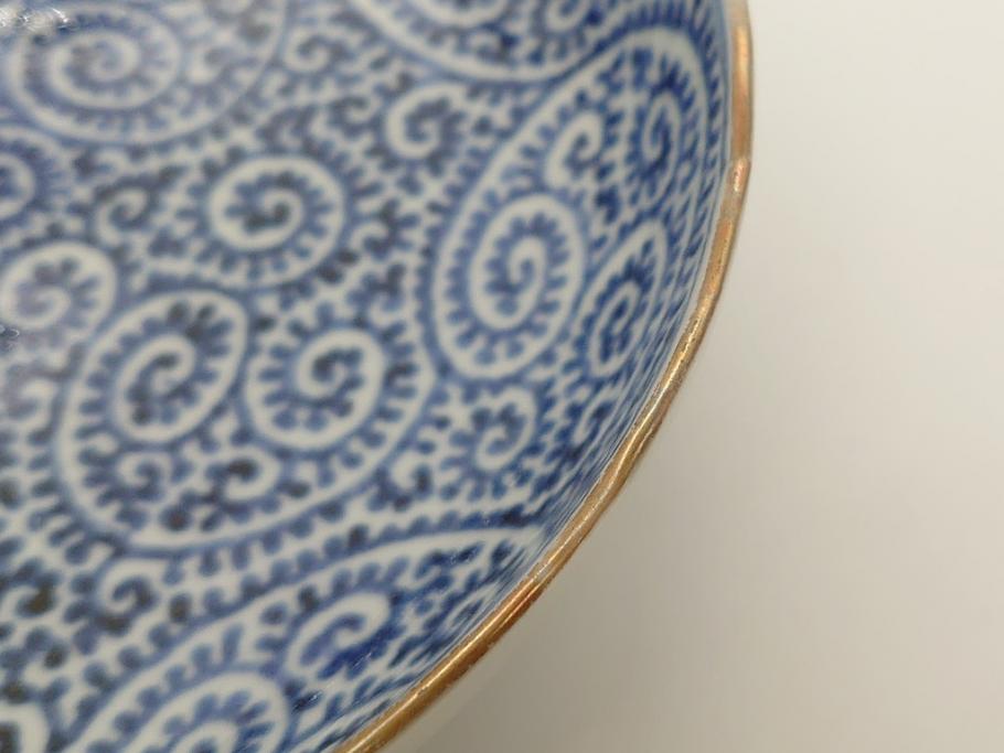江戸期　古伊万里　宣徳年製　染付　変形　蛸唐草文　5寸皿　約15cm　総蛸唐草の絵付けに魅了される皿2枚セット(五寸、和皿、なます皿、和食器)(R-061821)