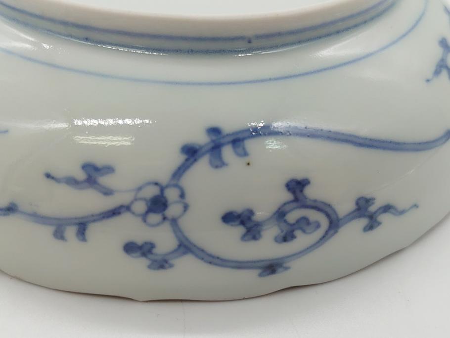 江戸期　古伊万里　宣徳年製　染付　変形　蛸唐草文　5寸皿　約15cm　総蛸唐草の絵付けに魅了される皿2枚セット(五寸、和皿、なます皿、和食器)(R-061821)