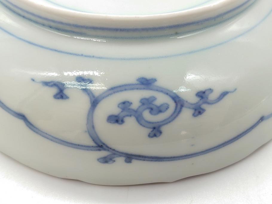 江戸期　古伊万里　宣徳年製　染付　変形　蛸唐草文　5寸皿　約15cm　総蛸唐草の絵付けに魅了される皿2枚セット(五寸、和皿、なます皿、和食器)(R-061821)