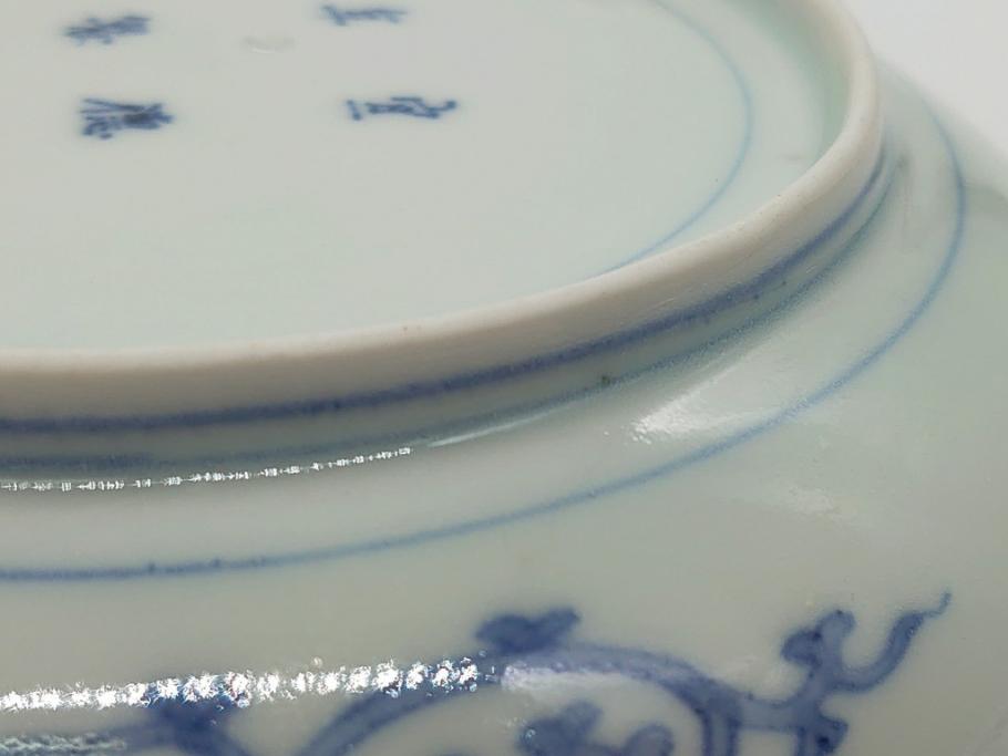 江戸期　古伊万里　宣徳年製　染付　変形　蛸唐草文　5寸皿　約15cm　総蛸唐草の絵付けに魅了される皿2枚セット(五寸、和皿、なます皿、和食器)(R-061821)