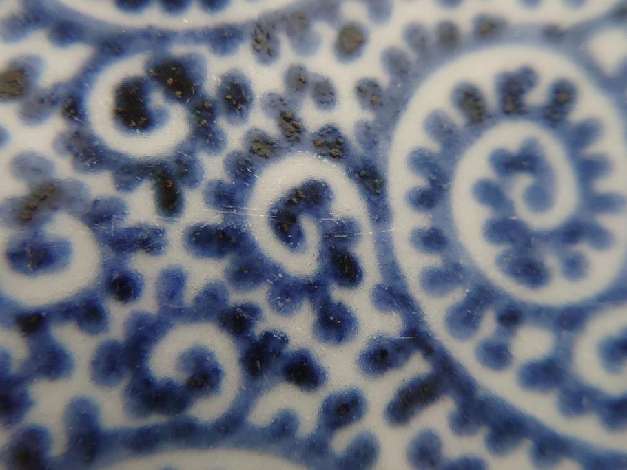 江戸期　古伊万里　宣徳年製　染付　変形　蛸唐草文　5寸皿　約15cm　総蛸唐草の絵付けに魅了される皿2枚セット(五寸、和皿、なます皿、和食器)(R-061821)