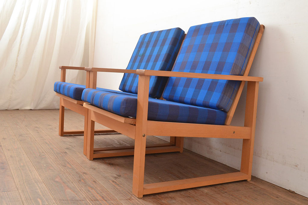 ヴィンテージ家具　デンマーク製　ビーチ材　ソファ2脚セット(1人掛けソファ、1Pソファ、ビンテージ、北欧)、バラ売り可能(R-049468)