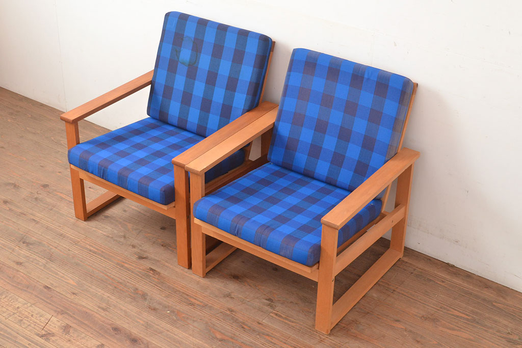 ヴィンテージ家具　デンマーク製　ビーチ材　ソファ2脚セット(1人掛けソファ、1Pソファ、ビンテージ、北欧)、バラ売り可能(R-049468)