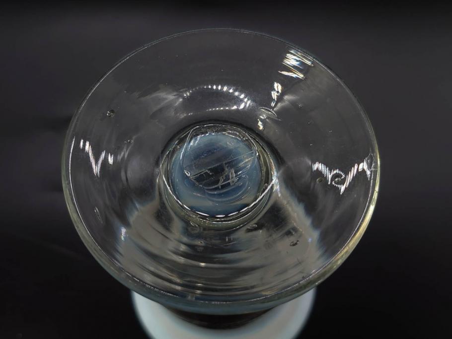 当時物　大正〜昭和初期　棗型(なつめ形)　乳白ぼかし　青縁　清涼感を感じる氷コップ2客セット(ベル型?、水色、吹きガラス、硝子、グラス、和ガラス)(R-082784)