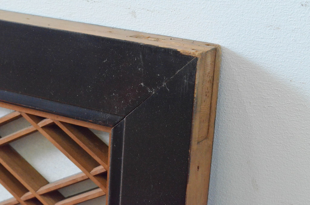 アンティーク建具　上品な黒漆枠が魅力の組子欄間1枚(明かり取り、明り取り)(R-065352)