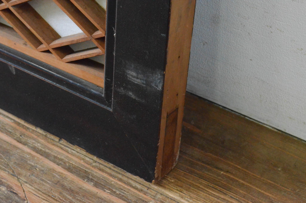 アンティーク建具　上品な黒漆枠が魅力の組子欄間1枚(明かり取り、明り取り)(R-065352)