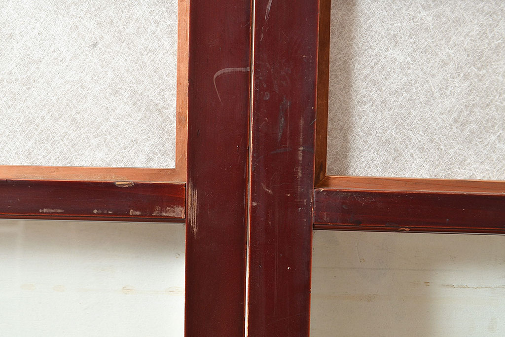 アンティーク建具　腰板ケヤキ材　漆塗り　和の風情たっぷりの両面格子入り障子戸2枚セット(引き戸、建具)(R-048355)