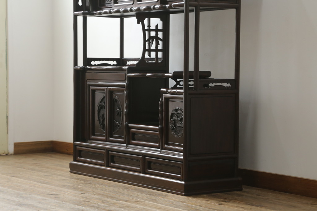中古　民芸家具　花梨(カリン、唐木)　深みのある色合いが美しい飾り棚(戸棚、茶棚、違い棚)(R-057784)