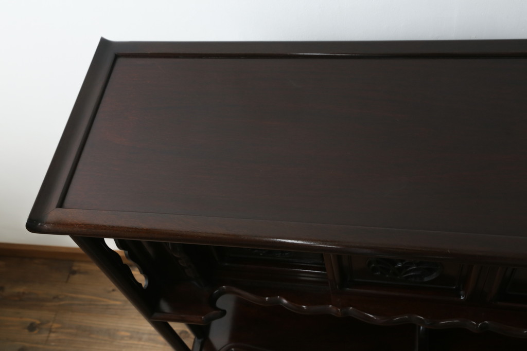 中古　民芸家具　花梨(カリン、唐木)　深みのある色合いが美しい飾り棚(戸棚、茶棚、違い棚)(R-057784)