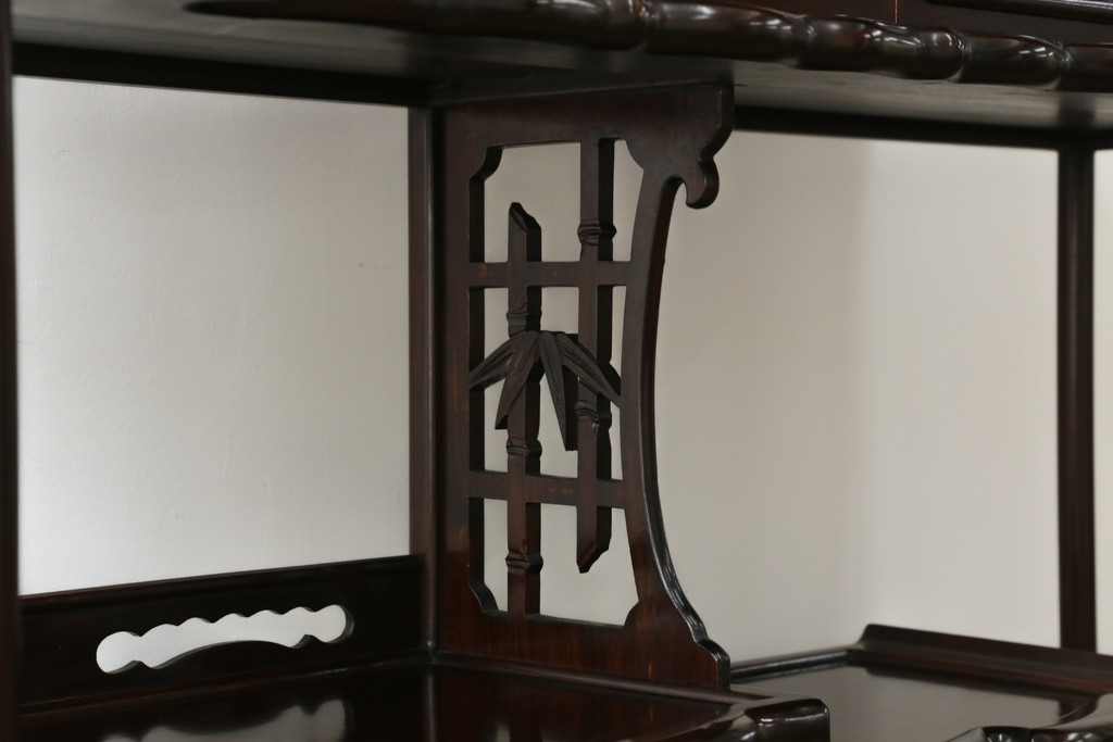 中古　民芸家具　花梨(カリン、唐木)　深みのある色合いが美しい飾り棚(戸棚、茶棚、違い棚)(R-057784)