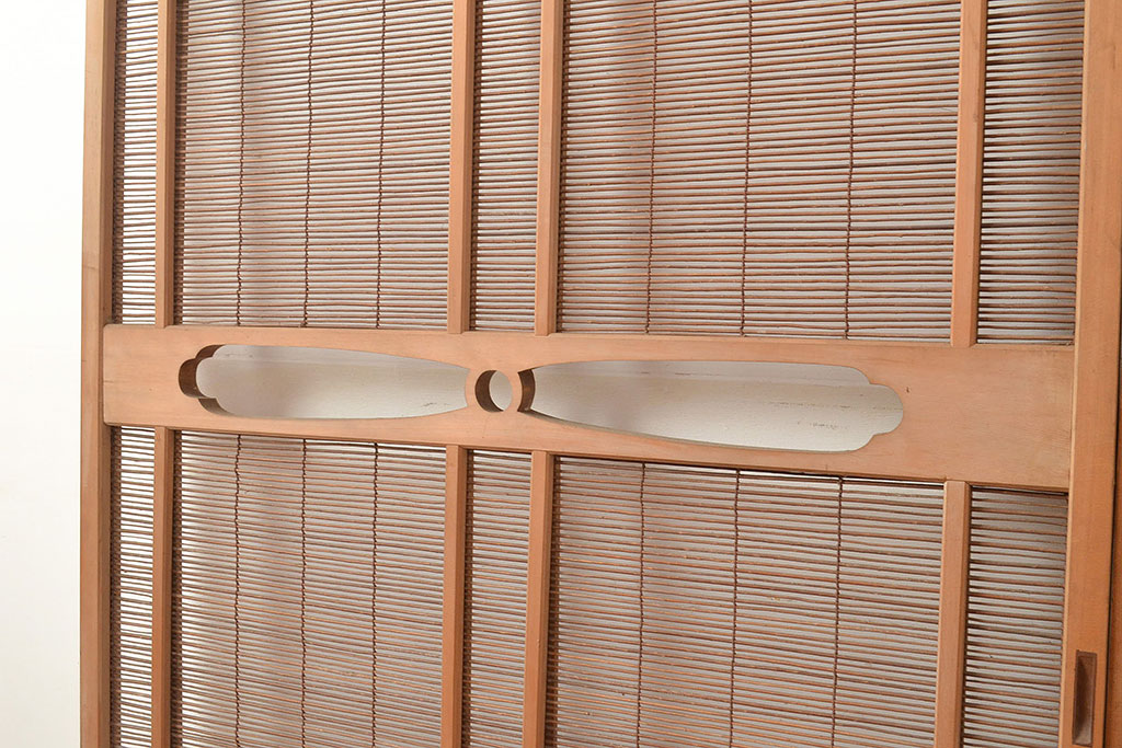 アンティーク建具　帯部分のデザインが目を引く品のある簀戸3枚セット(簾戸、葭戸、夏障子、すど、葦戸)(R-048055)