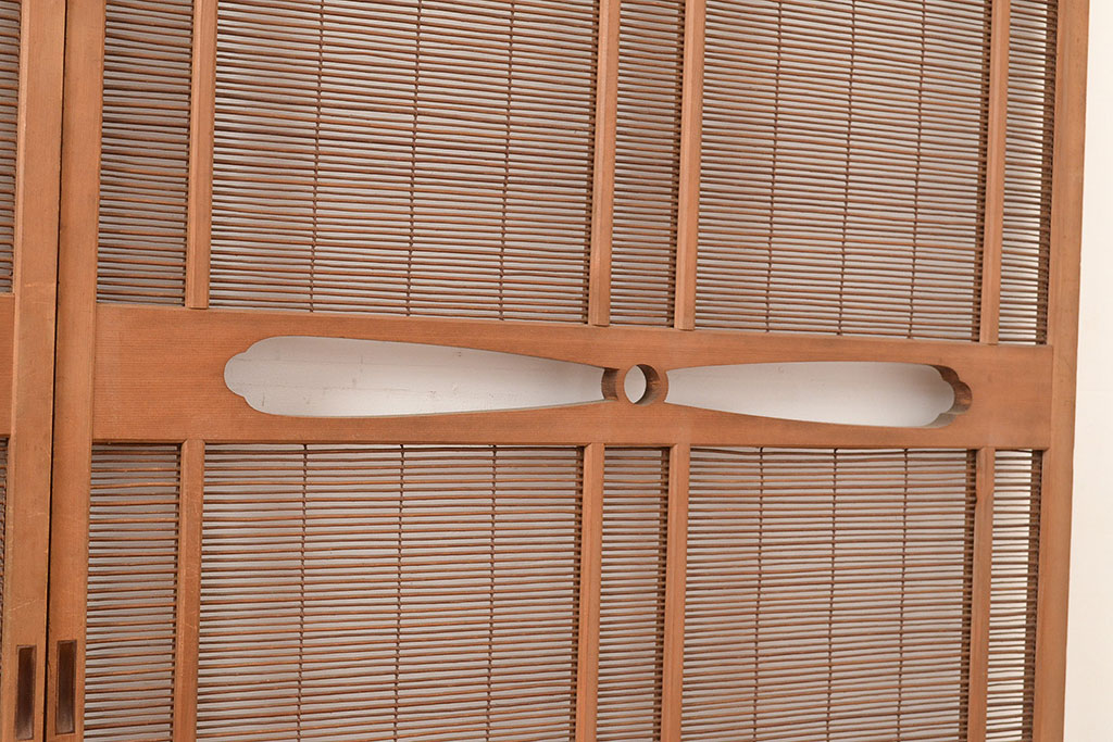 アンティーク建具　帯部分のデザインが目を引く品のある簀戸3枚セット(簾戸、葭戸、夏障子、すど、葦戸)(R-048055)