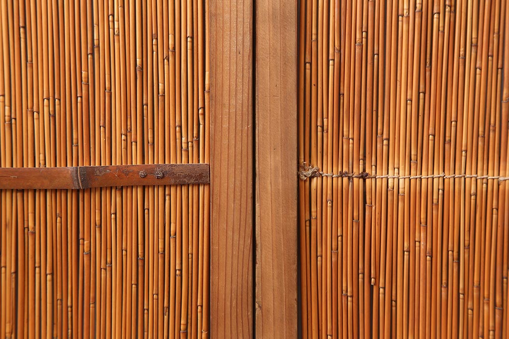 アンティーク建具　昭和後期　涼しげな空間作りにおすすめの御簾戸2枚セット(簾戸、簀戸、葭戸、夏障子、夏戸、葦戸)(R-045703)