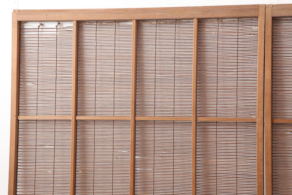 レトロ建具　昭和中期　風情のある御簾戸2枚セット(簾戸、簀戸、葭戸、夏障子、夏戸、葦戸)(R-045702)