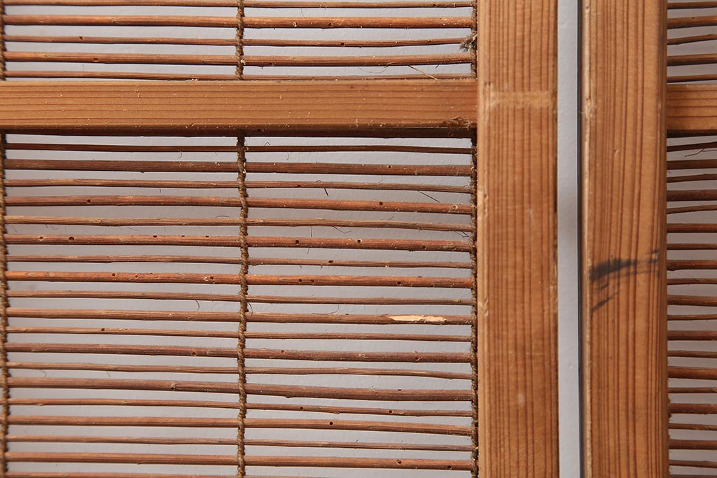 レトロ建具　昭和中期　風情のある御簾戸2枚セット(簾戸、簀戸、葭戸、夏障子、夏戸、葦戸)(R-045702)
