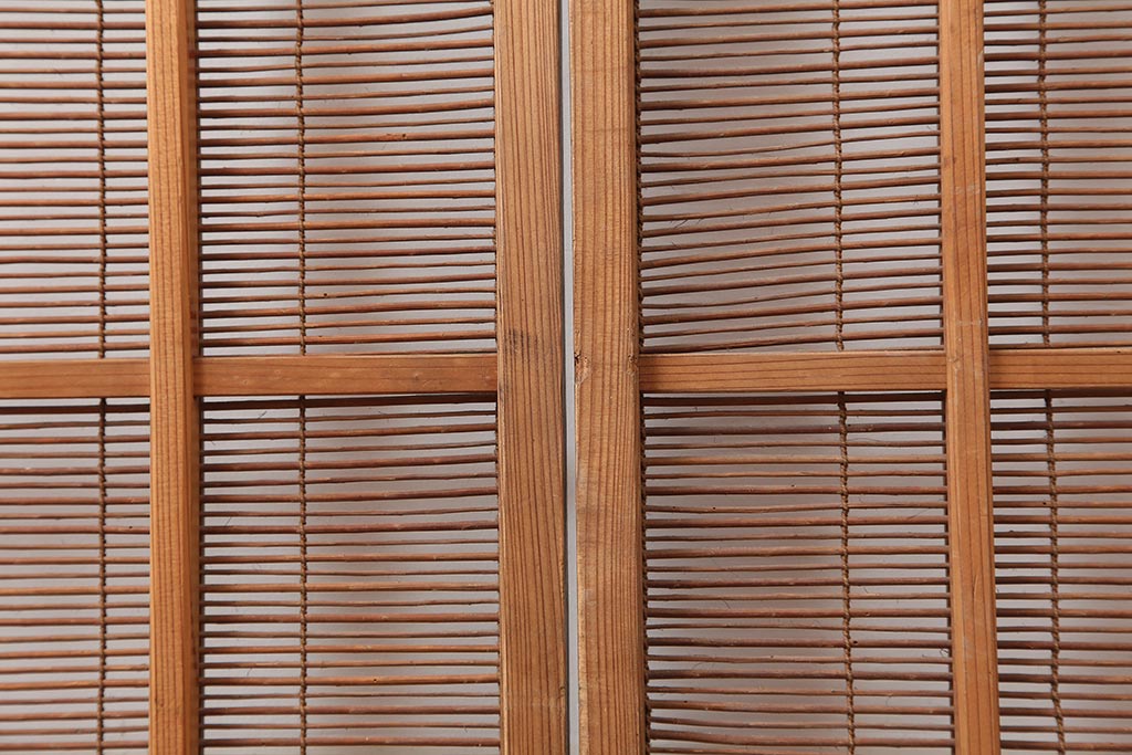 レトロ建具　昭和中期　風情のある御簾戸2枚セット(簾戸、簀戸、葭戸、夏障子、夏戸、葦戸)(R-045694)